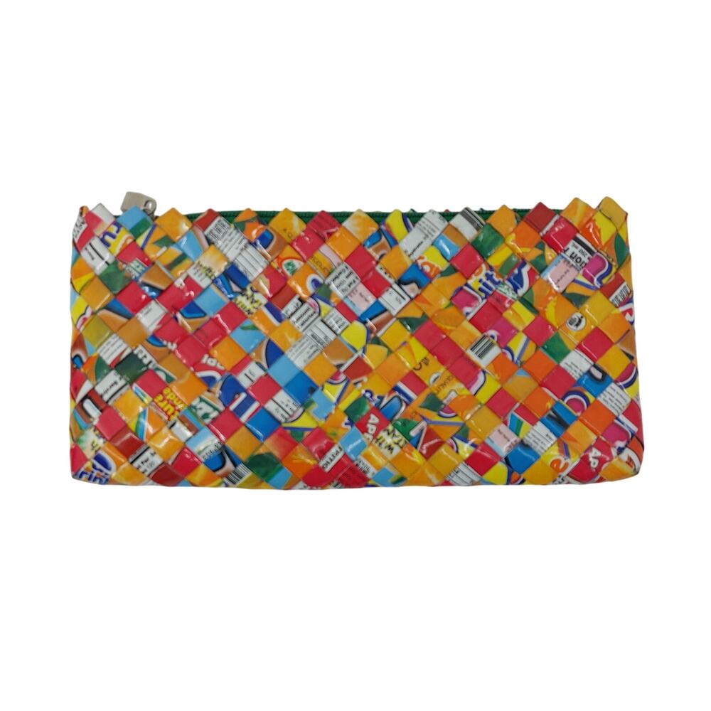 Handmade Womens Clutch Recycled Woven Zip Purse Artdeco Gum Candy Wrapper